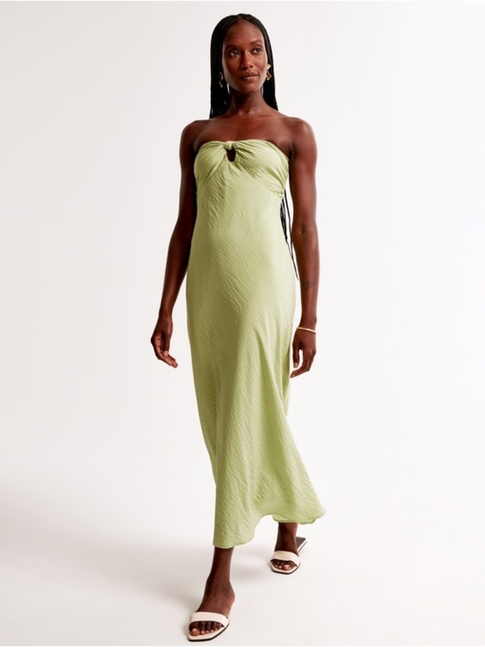 Abercrombie Strapless (detachable strap) Twist-Front Maxi Dress in Light Green - Picture 2 of 7